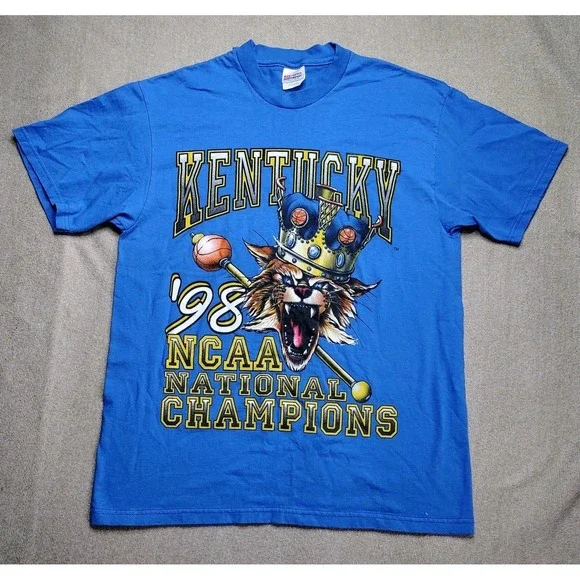 Kentucky Wildcats 98 NCAA National Champion T-Shirt Men L Blue Hanes Heavyweight